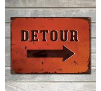 Metal Detour orange Road - Enamel Metal TIN wall Sign Decor Metal Plaque