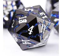 Metal Dice for DND - Ancient Cracked - Black Blue Glitter Cracks