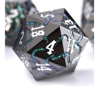 Metal Dice for DND - Ancient Cracked - Black Green Glitter Cracks