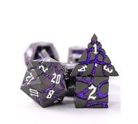 Metal Dice for DND - Ancient Cracked - Black Purple Glitter Cracks