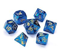 Metal Dice for DND - Cracked Lightning Metal Dice - Polyhedral Set for D&D with Cracks - Beautifully Detailed Compatible with Dungeons and Dragons, RPG and More (Metal Blue Gold Lightning)
