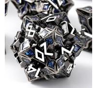 Metal Dice for DND - Spire Sanctum Series - Polyhedral Dice Set for D&D, RPG and More - Balanced Rolls, Beautiful 7 Piece Set for Dungeons and Dragons (Antique Silver Blue Glitter)