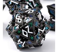 Metal Dice for DND - Spire Sanctum Series - Polyhedral Dice Set for D&D, RPG and More - Balanced Rolls, Beautiful 7 Piece Set for Dungeons and Dragons (Black Matte Green Glitter)