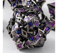 Metal Dice for DND - Spire Sanctum Series - Polyhedral Dice Set for D&D, RPG and More - Balanced Rolls, Beautiful 7 Piece Set for Dungeons and Dragons (Antique Silver Purple Glitter)
