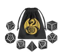 Metal Dice Set, 7pcs Polyhedral Metal DND Dice Set, D&D Gifts with Gift bag, DND Starter Set, Role Playing Board Games Accessories, Silver