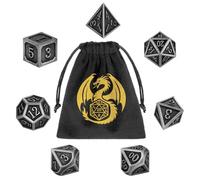 Metal Dice Set, 7pcs Polyhedral Metal DND Dice Set, DND Starter Set, D&D Gifts with Gift bag, Role Playing Board Games Accessories, Silver