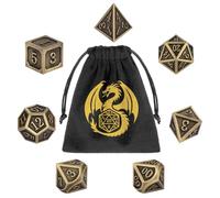 Metal Dice Set, 7pcs Polyhedral Metal DND Dice Set, DND Starter Set, D&D Gifts with Gift bag, Role Playing Board Games Accessories, Bronze