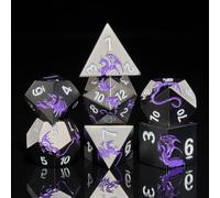 Metal Dice Set D&D, HNCCESG Polyhedral Dice 7 Piece Dice Dragon Metallic DND Dice Set for Dungeons and Dragon RPG Tabletop Game(Black Purple Dragon)