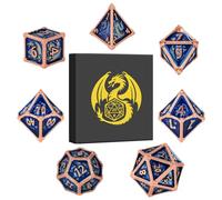Metal Dice Set, Fly Dragon Pattern, 7pcs Polyhedral Metal DND Dice Set, DND Starter Set, D&D Gifts with Gift Box, Role Playing Board Games Accessories, Blue