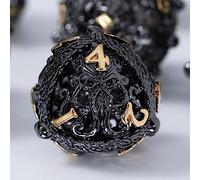 Metal Dice Set for DND - Unique Round Hollow Orb Design for Better Rolling - Cool Cthulhu Dice for D&D Role Playing Games (RPG) - Stunning Set for Dungeons and Dragons (Black Gold)