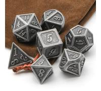 Metal Dice Set, HNCCESG Polyhedral D&D Dice for Dungeons and Dragons RPG DND Dice for Role Playing MTG Tabletop Gaming Shadowrun Pathfinder 7PCS D20 D12 D10 D8 D6 D4（Ancient Silver）