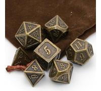 Metal Dice Set, HNCCESG Polyhedral D&D Dice for Dungeons and Dragons RPG DND Dice for Role Playing MTG Tabletop Gaming Shadowrun Pathfinder 7PCS D20 D12 D10 D8 D6 D4（Antique Bronze）