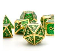 Metal Dice Set, HNCCESG Polyhedral D&D Dice for Dungeons and Dragons RPG DND Dice for Role Playing MTG Tabletop Gaming Shadowrun Pathfinder 7PCS D20 D12 D10 D8 D6 D4（Gold Glitter Green）