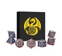 Metal Dice Set, Octopus Pattern, 7pcs Polyhedral Metal DND Dice Set, DND Starter Set, D&D Gifts with Gift Box, Role Playing Board Games Accessories, Red Copper Border Blue