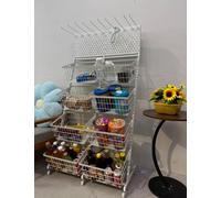 Metal Display Rack for Snacks, 4-Tier Candy Stand Cart with Wheels & Hooks, Merchandise Shelf for Chips and More