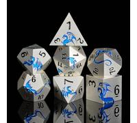 Metal DND Dice, HNCCESG Dragon Metallic D&D Dice Set 7 PCS for Dungeons and Dragon TTRPG Games, Polyhedral RPG Dice Set with Gift Box(Matte Silver Blue)