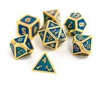 Metal DND Dice Set Blue/Gold Polyhedral Dice with Polished Tin Carrying Case for Table Top Games D&D Dungeons and Dragons Role Playing Games