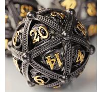 Metal DND Dice Set - Unique Round Hollow Orb Design for Better Rolling - Beautiful Dragon Set for Role Playing Games (RPG) - Stunning D&D Dungeons and Dragons Dice (Black Gold)