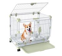 Metal dog cage, Iron Frame Stackable in 2 or 3 Tiers Double Doors Escape-Proof with Spinner Wheels and Tray(Green,77 cm L x 48 cm W x 61 cm H)