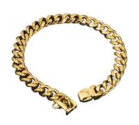 Metal Dog Collar, Gold Chain Dog Collar with Secure Lock, 19mm Wide Cubans Style Collars for Large Dogs, 18inch Chain Collars Gold Metal