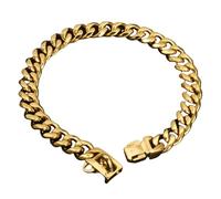 Metal Dog Collar, Gold Chain Dog Collar with Secure Lock, 19mm Wide Cubans Style Collars for Large Dogs, 24inchGold