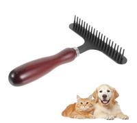 Metal Dog Comb Stainless Steel Rake Brush Tool with Wooden Handle | Pet Detangling Comb for Long or Short Hair Indoor Puppy Kitten Rabbit Animals Daily Trimming
