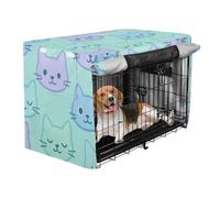 Metal Dog Crate Cover Pet Wire Cage Cover Rollers Shades Cute Cats Faces