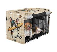 Metal Dog Crate Covers Kennel Covers with Roller Shades Funny Dog and Bread