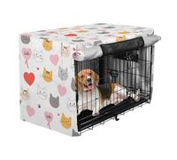 Metal Dog Crate Covers Puppy Wire Cage Cover Rollers Shades Cute Cat with Hearts
