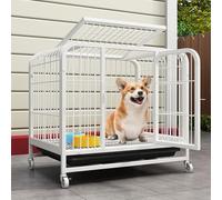 Metal Dog Crate, Heavy Duty Dog Cage With Removable Tray,Wheeled Dog Crate Furnitur For Small Medium Large Dogs Top Can Be Opened(White,78x54x70cm)