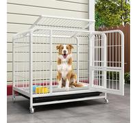 Metal Dog Crate, Heavy Duty Dog Cage With Removable Tray,Wheeled Dog Crate Furnitur For Small Medium Large Dogs Top Can Be Opened(White,95x65x85cm)