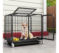Metal Dog Crate, Heavy Duty Dog Cage With Removable Tray,Wheeled Dog Crate Furnitur For Small Medium Large Dogs Top Can Be Opened(Black,61x45x58cm)