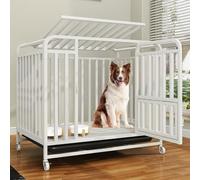 Metal Dog Crate, Heavy Duty Dog Cage With Removable Tray,Wheeled Dog Crate Furnitur For Small Medium Large Dogs Top Can Be Opened(White,95x65x85cm(Thickened))