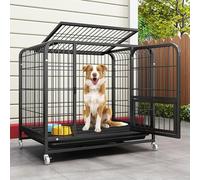 Metal Dog Crate, Heavy Duty Dog Cage With Removable Tray,Wheeled Dog Crate Furnitur For Small Medium Large Dogs Top Can Be Opened(Black,95x65x85cm)