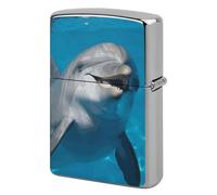 Metal Dolphin with A Smile Lighter Case Windproof Flip Top Lighter Sleeve Double Sided Vintage Cool Cigarette Pouch Holder Reusable Pocket Protective Cover Men Gifts for Boyfriend Husband