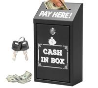 Metal Donation Box, 14.5 * 7.5 * 26CM Mounted Collection Box with Key Lock Suggestion Box Mailbox Cash Drop Box Secure Ticket Storage Container for Voting Tips Jar for Home Office Business (Black)