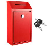 Metal Donation Box Collection Box Suggestion Box with Lock Wall Mounted Mailbox Delivery Ballot Box Safe Ballot Box Key Drop Box for Home Office Outdoor Door, 10.24 x 8.66 x 3.15 Inch (red)