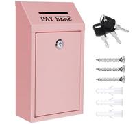 Metal Donation Box Collection Safe Suggestion Box with Lock Wall Mounted Mailbox Delivery Ballot Case Key Drop Case for Home Office Outdoor Door (Pink, 10.24 x 5.71 x 2.95 Inch)