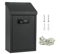 Metal Donation Box, Drop Box for Outside,Safe Suggestion Box Collection Box with Combination Lock,Wall Mounted Mailbox with Top Slot for Home Office Hotel Business Jewellery Cash