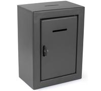 Metal Donation Box, Suggestion Box with Front and Top Slot, Easy Wall Mount with Pre-Drilled Holes 8.5" x 6.5" x 4" for Home and Office (Grey)