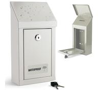 Metal Donation Box-Suggestion Box with Slot and Lock-Cash Lock Box for Money-Drop Box-Outdoor Waterproof Mailbox and Ballot Box-Comes with pre-drilled Holes for Easy Wall mounting 10 X 6 X 2.5(White)