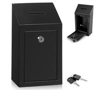 Metal Donation Box-Suggestion Box with Slot and lock-Cash Lock box for Money-Secure Drop Box-Comment and ballot voting box-comes with pre-drilled holes for easy wall mounting 10 X 6 X 2.5"(Black)
