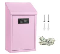 Metal Donation Box with Combination Lock, Safe Suggestion Box, Wall Mounted Mailbox with Top Slot, Steel Cash Drop Box for Home Office and Business (Pink)