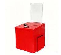Metal Donation Box with Lock & 2 Keys Wall Mount/Tabletop Offering Box with Clear Sign Holder & Side Pocket for Church Fundraising Voting Suggestion Box,Red