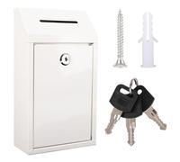 Metal Donation Box with Lock Ballot Box Drop Box with Lock Suggestion Box with Slot and Lock Metal Lock Box Comment Box Voting Box Key Drop Box for Home Office(White,10.24 x 5.71 x 2.95 Inch)