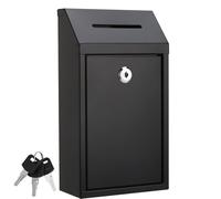Metal Donation Box with Lock Slot 10.2 x 5.7 x 3'' Collection Box Safe Suggestion Box Charity Collection Donation Box Money Lock Box Cash Drop Box Money Boxes for Home Office Outdoor Door (Black)