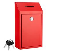 Metal Donation Box with Lock Slot 10.2 x 5.7 x 3'' Collection Box Safe Suggestion Box Charity Collection Donation Box Money Lock Box Cash Drop Box Money Boxes for Home Office Outdoor Door (Red)
