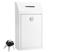 Metal Donation Box with Lock Slot 10.2 x 5.7 x 3'' Collection Box Safe Suggestion Box Charity Collection Donation Box Money Lock Box Cash Drop Box Money Boxes for Home Office Outdoor Door (Beige)