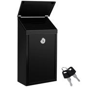 Metal Donation Box with Locking Suggestion Slot and Key - Wall Mounted Mailbox for Cash, Home Office, Outdoor (Black)