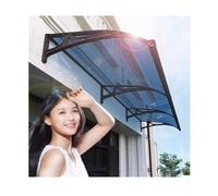 Metal Door Awning Canopy 60x60cm Polycarbonate Front Door Overhang with Drainage Channel Stylish Black Frame & Blue Glass for Outdoor Protection & Decor